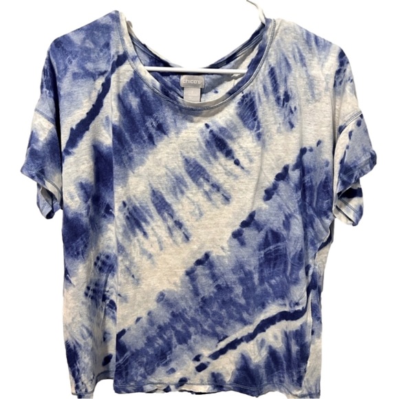 Chico’s Blue Tie Dye Short Sleeve Top - Picture 3 of 8